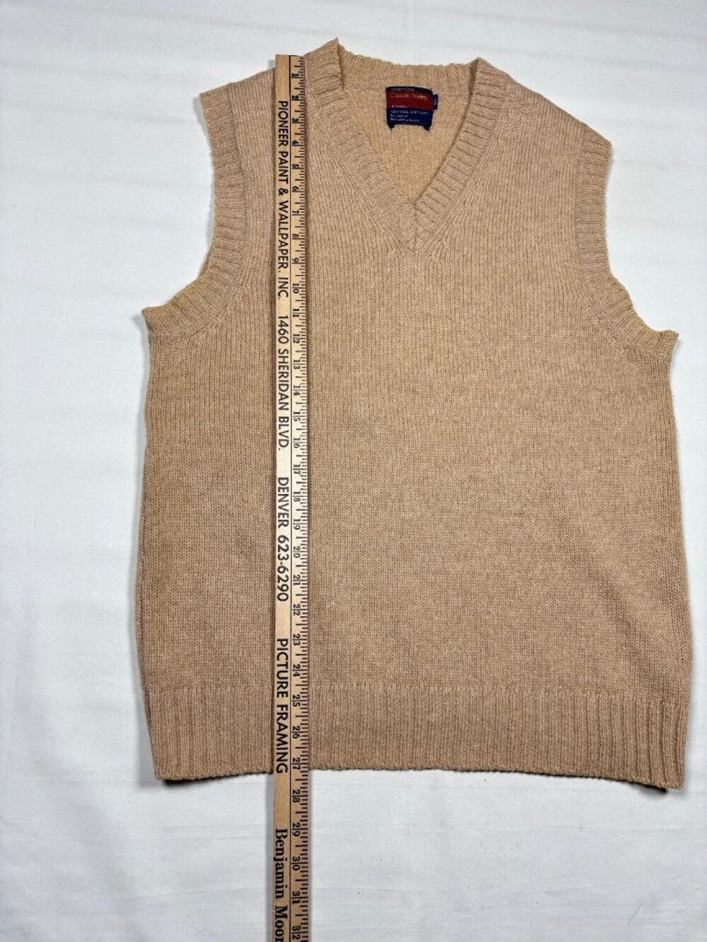 Vintage JCPenney Men's L Tall 100% Shetland Wool V-Neck Sweater Vest Tan Beige - Picture 8 of 9
